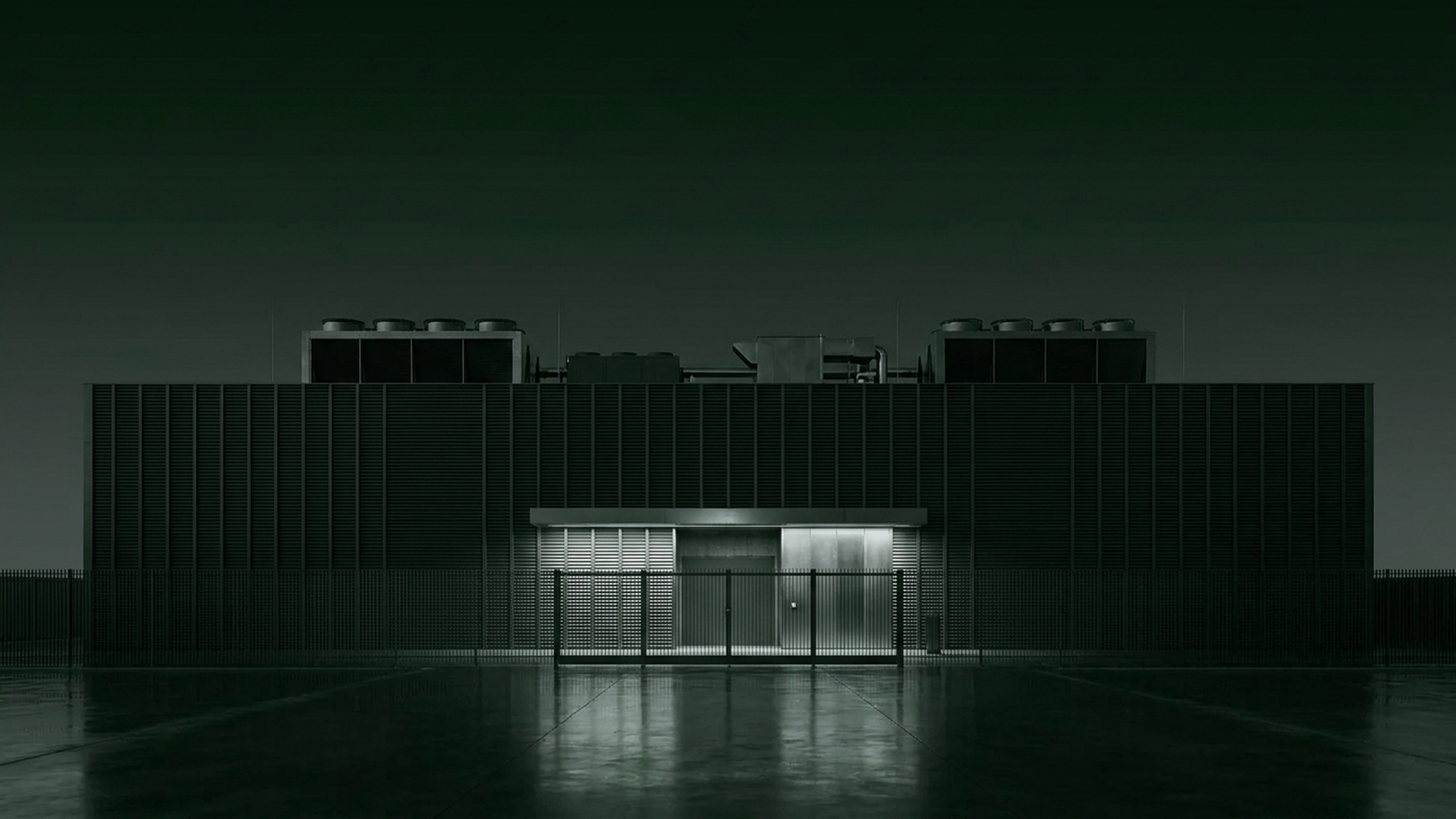 Data center exterior at dusk render