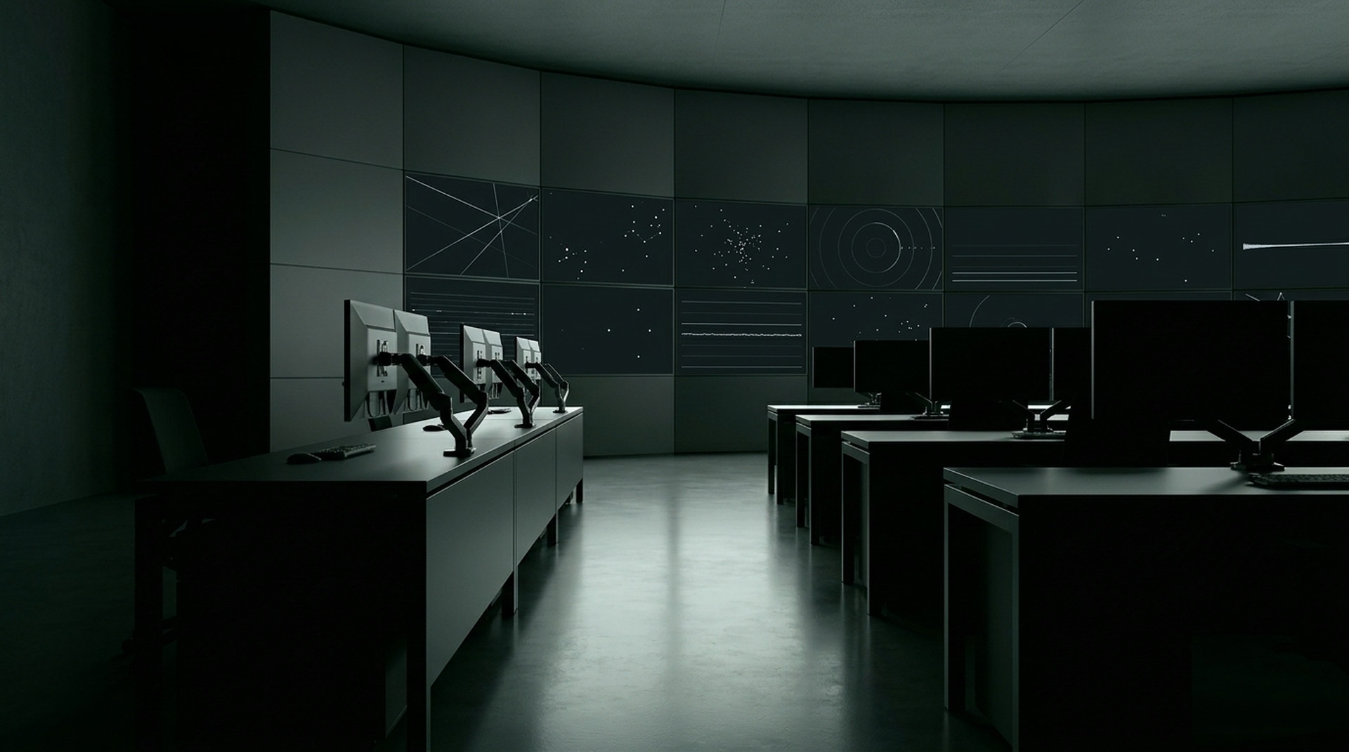 Live network operations centre with curved telemetry wall